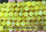 AGBS255 15 inches 10mm faceted round yellow dragon veins agate beads wholesale