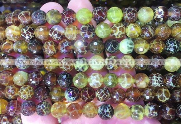 AGBS259 15 inches 8mm faceted round yellow dragon veins agate beads wholesale