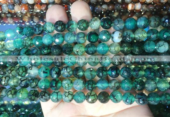 AGBS281 15 inches 6mm faceted round green dragon veins agate beads wholesale