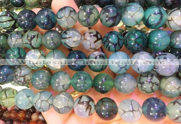 AGBS366 15 inches 12mm round green dragon veins agate beads wholesale