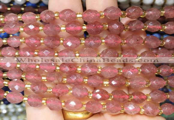 BQBS08 15 inches 6*8mm faceted rice red strawberry quartz beads wholesale