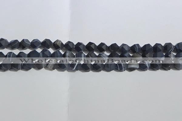 CAA1243 15.5 inches 8mm faceted nuggets matte black line agate beads