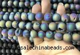 CAA1339 15.5 inches 12mm round matte plated druzy agate beads