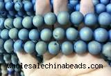 CAA1357 15.5 inches 14mm round matte plated druzy agate beads