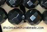 CAA2420 15.5 inches 14mm faceted round black agate beads wholesale