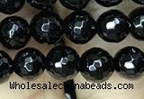 CAA2427 15.5 inches 8mm faceted round black agate beads wholesale