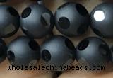 CAA2459 15.5 inches 8mm carved round matte black agate beads