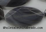 CAA249 15.5 inches 26*50mm faceted oval grey line agate beads