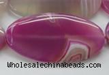 CAA313 15.5 inches 30*60mm oval fuchsia line agate beads