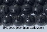 CAA3660 15.5 inches 6mm round matte & carved black agate beads