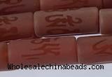 CAA3698 15.5 inches 8*19mm tube matte & carved red agate beads