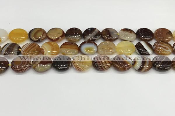 CAA4596 15.5 inches 14mm flat round banded agate beads wholesale