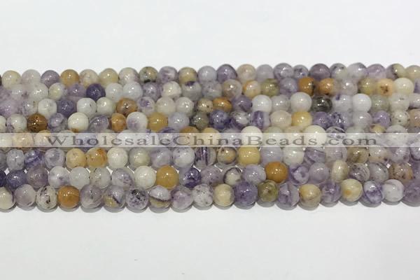 CAA5485 15 inches 4mm round purple flower stone beads