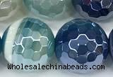 CAA5951 15 inches 12mm faceted round AB-color line agate beads