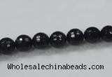 CAB343 15.5 inches 8mm faceted round black agate gemstone beads