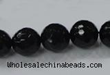 CAB345 15.5 inches 14mm faceted round black agate gemstone beads