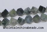 CAB400 15.5 inches 6*6mm inclined cube moss agate gemstone beads