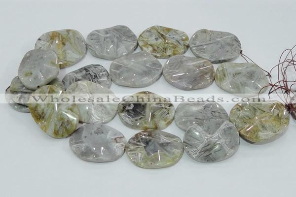 CAB576 15.5 inches 30*40mm wavy oval silver needle agate gemstone beads