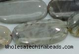 CAB92 15.5 inches 20*40mm oval silver needle agate gemstone beads