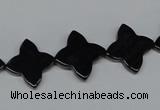 CAB990 15.5 inches 16*16mm flower black agate gemstone beads wholesale