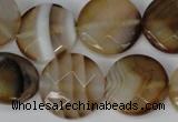 CAG1378 15.5 inches 20mm faceted coin line agate gemstone beads