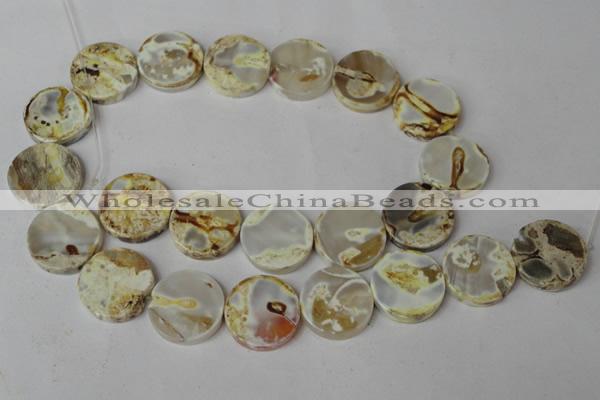 CAG1570 15.5 inches 18mm coin fire crackle agate beads wholesale