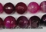 CAG2089 15.5 inches 14mm faceted round fuchsia line agate beads