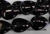CAG2927 15.5 inches 15*20mm flat teardrop black line agate beads