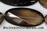 CAG3091 15.5 inches 25*50mm faceted oval black line agate beads