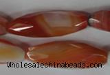CAG3280 15.5 inches 13*40mm faceted rice red line agate beads
