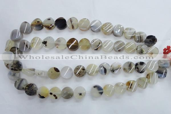CAG3314 15.5 inches 14mm twisted coin natural grey agate beads