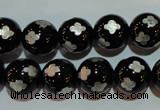 CAG3354 15.5 inches 12mm carved round black agate beads wholesale