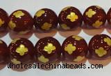 CAG3396 15.5 inches 12mm carved round red agate beads wholesale