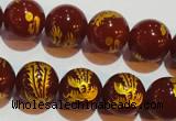 CAG3416 15.5 inches 14mm carved round red agate beads wholesale