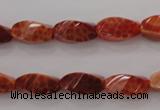 CAG4181 15.5 inches 7*14mm faceted & twisted rice natural fire agate beads
