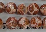 CAG5360 15.5 inches 14mm faceted round tibetan agate beads wholesale