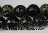 CAG5848 15 inches 14mm faceted round fire crackle agate beads