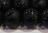 CAG6006 15.5 inches 16mm carved round matte black agate beads