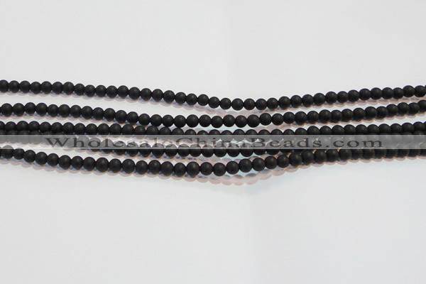 CAG6010 15.5 inches 4mm round matte black agate beads