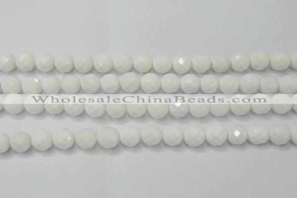 CAG6102 15.5 inches 8mm faceted round white agate gemstone beads
