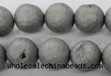 CAG6235 15 inches 14mm faceted round plated druzy agate beads