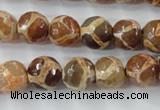 CAG6379 15 inches 10mm faceted round tibetan agate gemstone beads