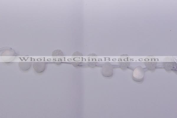 CAG8110 Top drilled 12*16mm teardrop white plated druzy agate beads