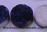 CAG8406 7.5 inches 30mm coin blue plated druzy agate beads