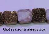 CAG8424 7.5 inches 18*18mm square gold plated druzy agate beads