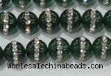 CAG8620 15.5 inches 8mm round green agate with rhinestone beads