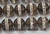 CAG8626 15.5 inches 10mm round grey agate with rhinestone beads
