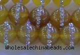 CAG8793 15.5 inches 12mm round agate with rhinestone beads