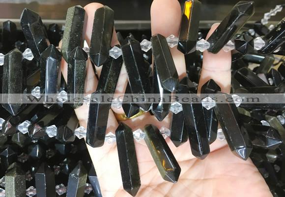 CBBS120 Top drilled 6*20mm - 11*35mm hexahedral prism golden obsidian beads