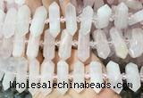 CBBS132 Centre drilled 6*20mm - 11*35mm hexahedral prism rose quartz beads